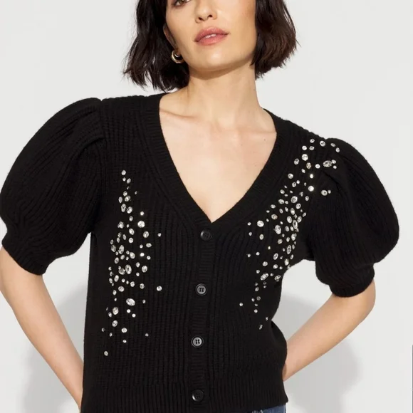 NWT White House Black Market Black Cardigan with Embellishments Sz XL - Picture 1 of 5